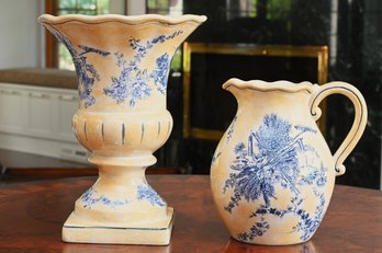 Napco Blue And Yellow Pitcher And Vase