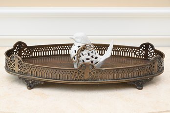 Oblong Metal Tray With Ceramic Potpourri Bird
