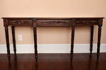 Heavily Carved Step Back Console Table With Gilt Embellishments