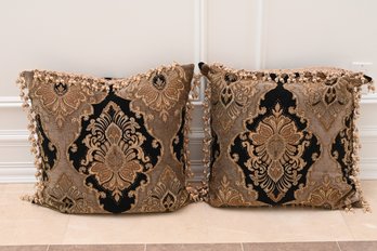 Pair Of Beaded Edge Decorative Throw Pillows