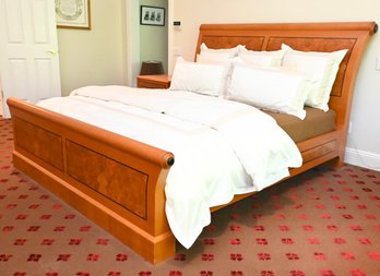 Crouch Mahogany KING Sized Sleigh Bed With Burl Veneer Panels