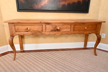 Rustic Pine Console Table With Three Drawers