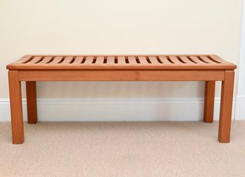 Wooden Slat Top Bench Table In Cherry Finish