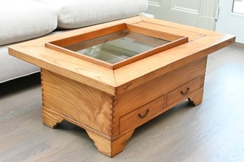 Japanese Elmwood Hibachi Coffee Table With Copper Liner