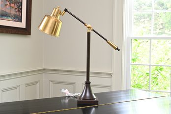 Adjustable Brass And Wood Task Lamp