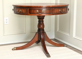 Mahogany Drum Table With Leather Top And 4 Drawers