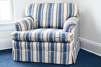 Oversized Blue And White Striped Upholstered Club Chair