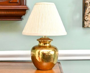 Traditional Brass-Tone Table Lamp With Cream Pleated Shade