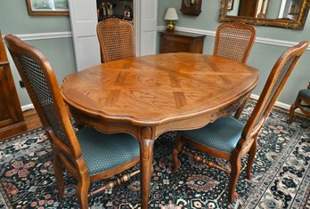 Thomasville French Country Dining Table And Six Cane-Back Chairs