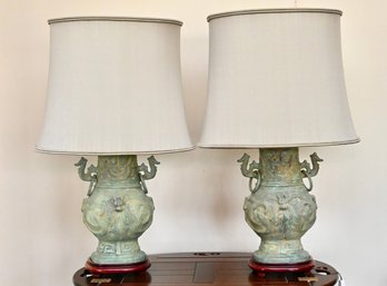 Chinese Bronze Table Lamps In The Form Of Archaic Hu Vessels