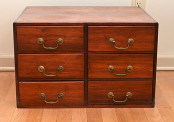 Vintage Wooden 6-Drawer Tabletop Chest With Brass Pulls