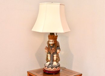 Balinese Hand-Carved Figural Table Lamp With Shade