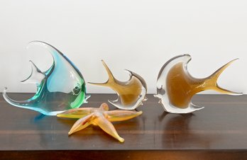 Elegant Hand-Blown Glass Fish And Starfish Figurines