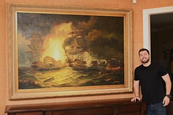 Sailing Ships In Battle Framed Painting On Canvas