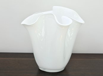 Elegant Hand-Blown White Art Glass Vase  Sculptural Design