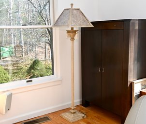 Vintage Floor Lamp With Mica Shade & Ornate Tassel Accents