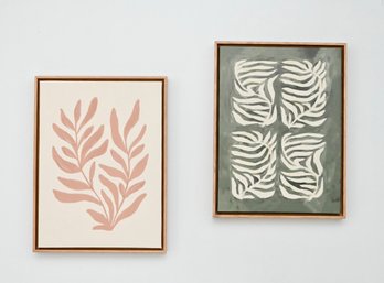Pair Of Botanical And Seaweed Canvas Paintings