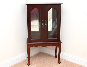 Queen Ann Style Small Cherry Wood Curio Cabinet