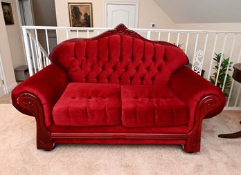 Victorian Style Tufted Red Velvet Loveseat By Sofa By Fancy