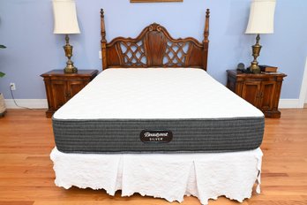 Wood Carved Headboard With Queen Beautyrest Silver Mattress