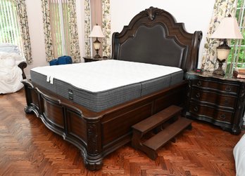 King Size Wood Headboard, Footboard & Frame With Beautyrest Silver Mattress