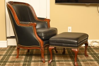 Hancock & Moore Leather Nailhead Armchair With Ottoman Footrest