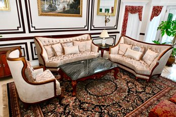 Traditional Ivory Chenille Fabric Soft & Chair Set