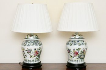 Chinese Porcelain Temple Jar Lamps-  Pair