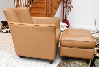 Genuine Leather Chair And Matching Ottoman Made In Italy