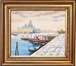 Venetian Canal Scene Oil On Canvas Painting