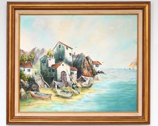 Mediterranean Fishing Village Oil Painting