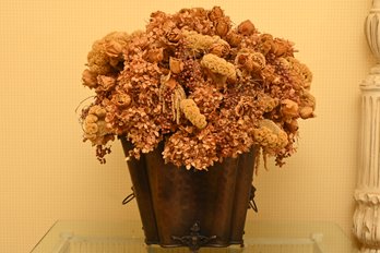 Faux Flowers Tin Vase