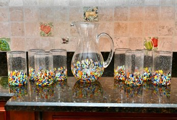 Home Studio Baja Confetti Hand Blown Bubble Glass Pitcher And Glasses