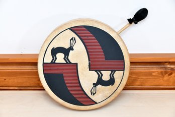 Vintage Taos Artist Signed Skin Drum 'All One Tribe'