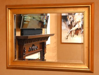 Wood Framed Beveled Gold Mirror