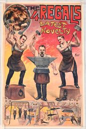 Original The 4 Regals Strongman Circus Poster  French Lithograph,