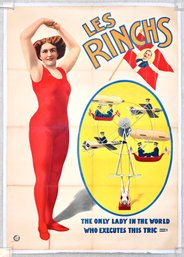 Original Les Rinchs Circus Poster  Lady Aeronautic Act  Cloth Backed Friedlnder Lithograph