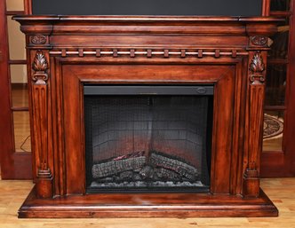 Large Electric Fireplace And Wooden Mantle