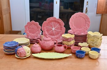 Bordallo Pinheiro Portugal Majolica Dinnerware Set  Floral & Leaf Design
