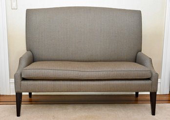 Custom Upholstered Settee With Tapered Wood Legs