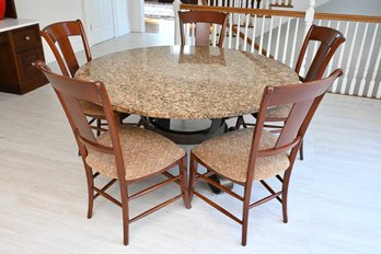 Round Granite Top Dining Table With Five Chairs