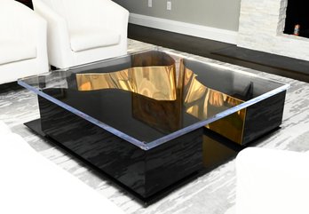An Organic Form Italian Modern Black And Gold Coffee Table - Metal And Lucite
