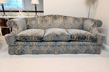Traditional Blue & Beige Patterned Rolled Arm Sofa