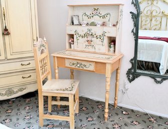 French Country Painted Desk With Chair And Hutch By Raquels Collection