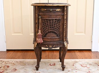 French Style Louis XV Wood Round Side Table  With Cane