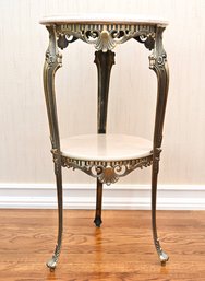 Mid Century Louis XIV Brass & Onyx Pedestal End Table
