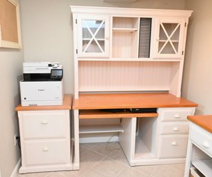 White Desk, Hutch And File Cabinet