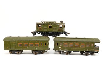 Pre-War Olive Ives 3236 Loco  170, 172 Passenger Cars Wide Gauge Prewar
