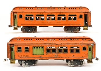 Pre-War Orange Lionel 428 Parlor Car  429 Combine Car Standard Gauge Prewar