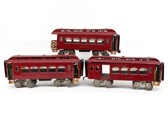 Prewar Maroon Lionel 180, 181, 182 Passenger Cars Standard Gauge